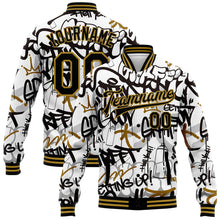 Load image into Gallery viewer, Custom Graffiti Pattern Black-Old Gold Grunge Urban Street Art 3D Bomber Full-Snap Varsity Letterman Jacket
