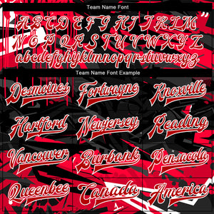 Custom Graffiti Pattern Red-White Dark Black Abstract Urban Street Art 3D Bomber Full-Snap Varsity Letterman Jacket