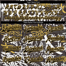 Laden Sie das Bild in den Galerie-Viewer, Custom Graffiti Pattern Black-Old Gold Grunge Urban Street And Old School Art 3D Bomber Full-Snap Varsity Letterman Jacket
