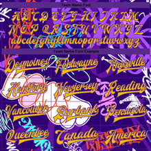 Laden Sie das Bild in den Galerie-Viewer, Custom Graffiti Pattern Gold-Purple Hiphop Urban Street Art 3D Bomber Full-Snap Varsity Letterman Jacket
