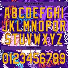 Laden Sie das Bild in den Galerie-Viewer, Custom Graffiti Pattern Gold-Purple Hiphop Urban Street Art 3D Bomber Full-Snap Varsity Letterman Jacket
