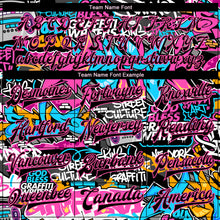 Laden Sie das Bild in den Galerie-Viewer, Custom Graffiti Pattern Black Pink Grunge Urban Street Art 3D Bomber Full-Snap Varsity Letterman Jacket
