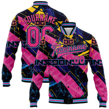 Load image into Gallery viewer, Custom Graffiti Pattern Pink Black-Sky Blue Abstract Futuristic 3D Bomber Full-Snap Varsity Letterman Jacket
