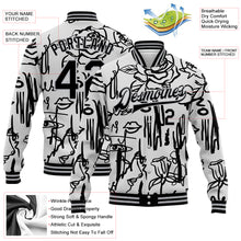 Load image into Gallery viewer, Custom Graffiti Pattern Black-Gray Grunge Art With Female Faces Lips 3D Bomber Full-Snap Varsity Letterman Jacket
