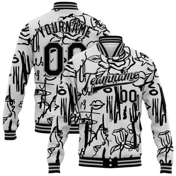 Custom Graffiti Pattern Black-Gray Grunge Art With Female Faces Lips 3D Bomber Full-Snap Varsity Letterman Jacket