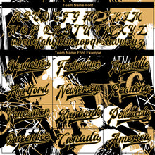 Charger l&#39;image dans la galerie, Custom Graffiti Pattern Black-Old Gold Grunge Art 3D Bomber Full-Snap Varsity Letterman Jacket
