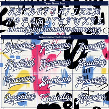 Laden Sie das Bild in den Galerie-Viewer, Custom Graffiti Pattern White-Royal Grunge Art 3D Bomber Full-Snap Varsity Letterman Jacket

