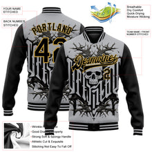 Load image into Gallery viewer, Custom Gray Black-Old Gold Skull With Thorns 3D Bomber Full-Snap Varsity Letterman Two Tone Jacket
