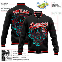 Charger l&#39;image dans la galerie, Custom Black Red-White Skull With Headphones 3D Bomber Full-Snap Varsity Letterman Jacket
