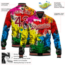 Load image into Gallery viewer, Custom Black Crimson-City Cream Skull Fashion 3D Bomber Full-Snap Varsity Letterman Jacket
