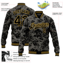 Load image into Gallery viewer, Custom Black Old Gold Skull Fashion 3D Bomber Full-Snap Varsity Letterman Jacket
