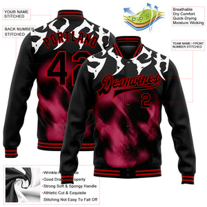Custom Black Red Skull Fashion 3D Bomber Full-Snap Varsity Letterman Jacket