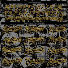Charger l&#39;image dans la galerie, Custom Black Old Gold Skull Fashion 3D Bomber Full-Snap Varsity Letterman Jacket
