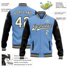Load image into Gallery viewer, Custom Light Blue Cream-Black Bomber Full-Snap Varsity Letterman Two Tone Jacket
