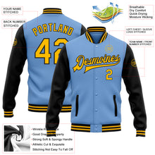 Load image into Gallery viewer, Custom Light Blue Gold-Black Bomber Full-Snap Varsity Letterman Two Tone Jacket
