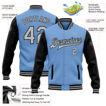 Load image into Gallery viewer, Custom Light Blue Gray-Black Bomber Full-Snap Varsity Letterman Two Tone Jacket
