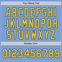 Load image into Gallery viewer, Custom Light Blue Yellow-Royal Bomber Full-Snap Varsity Letterman Two Tone Jacket
