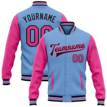 Load image into Gallery viewer, Custom Light Blue Pink-Black Bomber Full-Snap Varsity Letterman Two Tone Jacket
