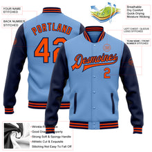 Load image into Gallery viewer, Custom Light Blue Orange-Navy Bomber Full-Snap Varsity Letterman Two Tone Jacket
