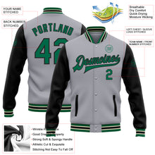 Load image into Gallery viewer, Custom Gray Kelly Green-Black Bomber Full-Snap Varsity Letterman Two Tone Jacket
