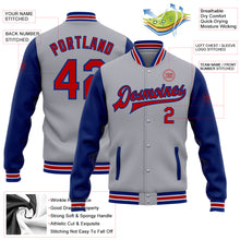 Загрузить изображение в средство просмотра галереи, Custom Gray Red-Royal Bomber Full-Snap Varsity Letterman Two Tone Jacket
