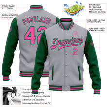 Charger l&#39;image dans la galerie, Custom Gray Pink-Kelly Green Bomber Full-Snap Varsity Letterman Two Tone Jacket
