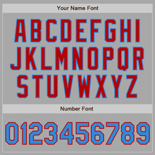 Загрузить изображение в средство просмотра галереи, Custom Gray Powder Blue-Red Bomber Full-Snap Varsity Letterman Two Tone Jacket
