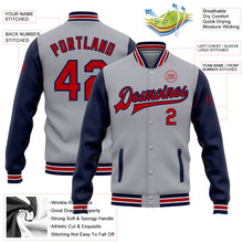 Charger l&#39;image dans la galerie, Custom Gray Red-Navy Bomber Full-Snap Varsity Letterman Two Tone Jacket
