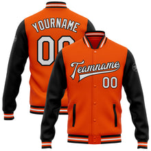 Laden Sie das Bild in den Galerie-Viewer, Custom Orange White-Black Bomber Full-Snap Varsity Letterman Two Tone Jacket
