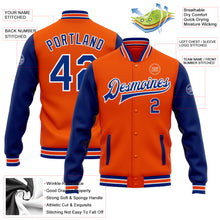 Load image into Gallery viewer, Custom Orange Royal-White Bomber Full-Snap Varsity Letterman Two Tone Jacket
