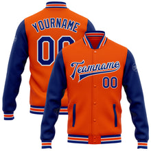 Load image into Gallery viewer, Custom Orange Royal-White Bomber Full-Snap Varsity Letterman Two Tone Jacket
