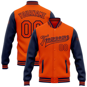 Custom Orange Navy Bomber Full-Snap Varsity Letterman Two Tone Jacket