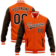 Laden Sie das Bild in den Galerie-Viewer, Custom Orange Brown-White Bomber Full-Snap Varsity Letterman Two Tone Jacket
