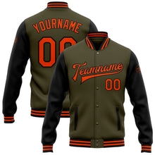 Load image into Gallery viewer, Custom Olive Orange-Black Bomber Full-Snap Varsity Letterman Two Tone Salute To Service Jacket
