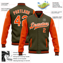 Load image into Gallery viewer, Custom Olive Orange-Black Bomber Full-Snap Varsity Letterman Two Tone Salute To Service Jacket
