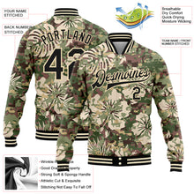 Laden Sie das Bild in den Galerie-Viewer, Custom Camo Black-Cream Hawaii Palm Leaves 3D Pattern Design Bomber Full-Snap Varsity Letterman Salute To Service Jacket
