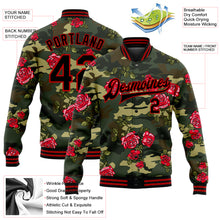 Laden Sie das Bild in den Galerie-Viewer, Custom Camo Red-Black Rose 3D Pattern Design Bomber Full-Snap Varsity Letterman Salute To Service Jacket
