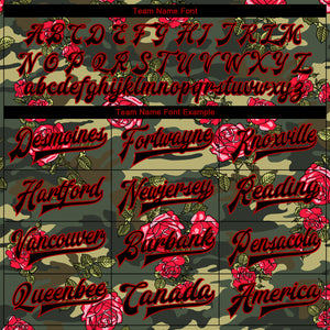 Custom Camo Red-Black Rose 3D Pattern Design Bomber Full-Snap Varsity Letterman Salute To Service Jacket