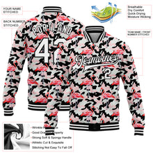 Laden Sie das Bild in den Galerie-Viewer, Custom Camo White-Black Flamingo 3D Pattern Design Bomber Full-Snap Varsity Letterman Salute To Service Jacket
