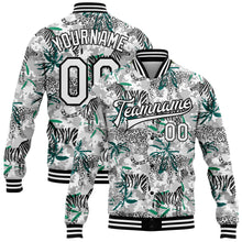 Laden Sie das Bild in den Galerie-Viewer, Custom Camo White-Black Tropical Jungle Animal 3D Pattern Design Bomber Full-Snap Varsity Letterman Salute To Service Jacket

