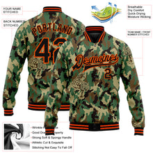Laden Sie das Bild in den Galerie-Viewer, Custom Camo Black-Orange Tiger 3D Pattern Design Bomber Full-Snap Varsity Letterman Salute To Service Jacket
