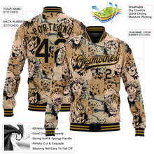 Laden Sie das Bild in den Galerie-Viewer, Custom Camo Black-Old Gold Lion And Tiger 3D Pattern Design Bomber Full-Snap Varsity Letterman Salute To Service Jacket
