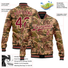 Load image into Gallery viewer, Custom Camo Crimson City Cream-Black Military Badge 3D Pattern Design Bomber Full-Snap Varsity Letterman Salute To Service Jacket
