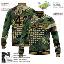 Load image into Gallery viewer, Custom Camo Black-Old Gold Dots And Geometric Figures 3D Pattern Design Bomber Full-Snap Varsity Letterman Salute To Service Jacket
