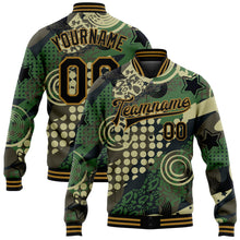 Load image into Gallery viewer, Custom Camo Black-Old Gold Dots And Geometric Figures 3D Pattern Design Bomber Full-Snap Varsity Letterman Salute To Service Jacket
