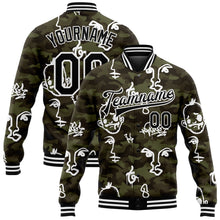 Laden Sie das Bild in den Galerie-Viewer, Custom Camo Black-White Hand Painted Face 3D Pattern Design Bomber Full-Snap Varsity Letterman Salute To Service Jacket
