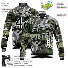 Laden Sie das Bild in den Galerie-Viewer, Custom Camo Black-White Football 3D Pattern Design Bomber Full-Snap Varsity Letterman Salute To Service Jacket
