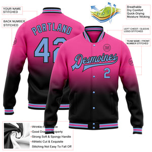 Custom Pink Light Blue-Black Bomber Full-Snap Varsity Letterman Fade Fashion Jacket