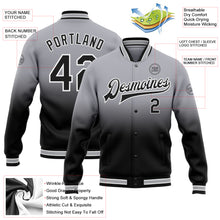 Laden Sie das Bild in den Galerie-Viewer, Custom Gray Black-White Bomber Full-Snap Varsity Letterman Fade Fashion Jacket
