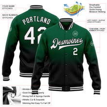 Laden Sie das Bild in den Galerie-Viewer, Custom Kelly Green White-Black Bomber Full-Snap Varsity Letterman Fade Fashion Jacket
